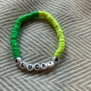 'LUCKY' Bead Stretchy Friendship Bracelet in Green and Neon Lime with white